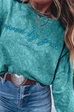 Load image into Gallery viewer, Sea Green Saved by Grace Embroidered Mineral Wash Sweatshirt
