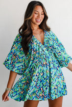 Load image into Gallery viewer, Green Abstract Print Puff Sleeve Romper
