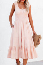 Load image into Gallery viewer, Apricot Smocked Ruched Sleeveless High Waist Midi Dress

