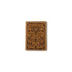 Ariat Tri-Fold Scrolling Embosed Medium Brown Wallet