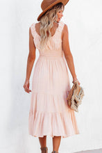Load image into Gallery viewer, Apricot Smocked Ruched Sleeveless High Waist Midi Dress
