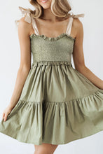 Load image into Gallery viewer, Laurel Green Smocked Bodice A-line Ruffled Mini Dress
