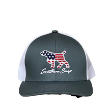 Load image into Gallery viewer, Southern Snap Retro Pointer USA Embroidered Trucker Hat
