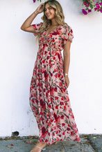 Load image into Gallery viewer, Fiery Red Floral Print Frilled V Neck Short Sleeve Maxi Dress
