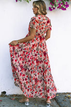 Load image into Gallery viewer, Fiery Red Floral Print Frilled V Neck Short Sleeve Maxi Dress
