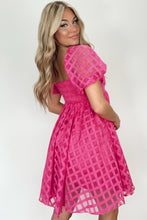 Load image into Gallery viewer, Strawberry Pink Checkered Puff Sleeve Babydoll Dress
