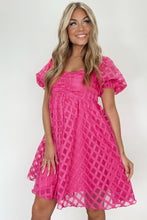 Load image into Gallery viewer, Strawberry Pink Checkered Puff Sleeve Babydoll Dress
