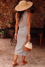 Load image into Gallery viewer, White Striped Print Sleeveless Buttoned Maxi Dress
