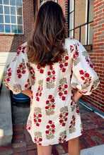 Load image into Gallery viewer, White Floral Print V Neck 3/4 Sleeve Loose Mini Dress
