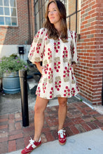 Load image into Gallery viewer, White Floral Print V Neck 3/4 Sleeve Loose Mini Dress
