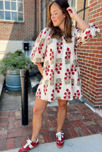 Load image into Gallery viewer, White Floral Print V Neck 3/4 Sleeve Loose Mini Dress
