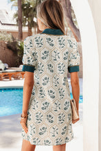 Load image into Gallery viewer, Blue Geometric Floral Print Lace Trim Collared Short Sleeve Mini Dress

