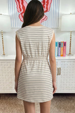 Load image into Gallery viewer, Beige Stripe Drawstring Tunic Tank Mini Dress with Pockets
