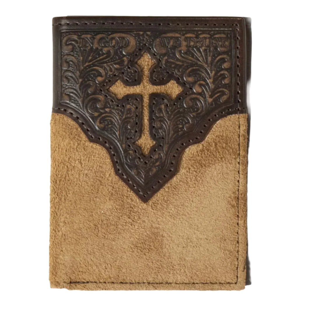 Nocona Trifold Wallet Cross Embossed Tan