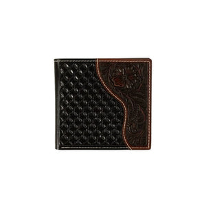 Nocona Western Wallet Mens Bifold Basketweave Emboss Brown