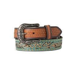 Nocona Ladies Belt Floral Filigree Copper Glitter Turquoise