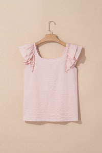 Pink Textured Bow Knot Butterfly Sleeve Blouse