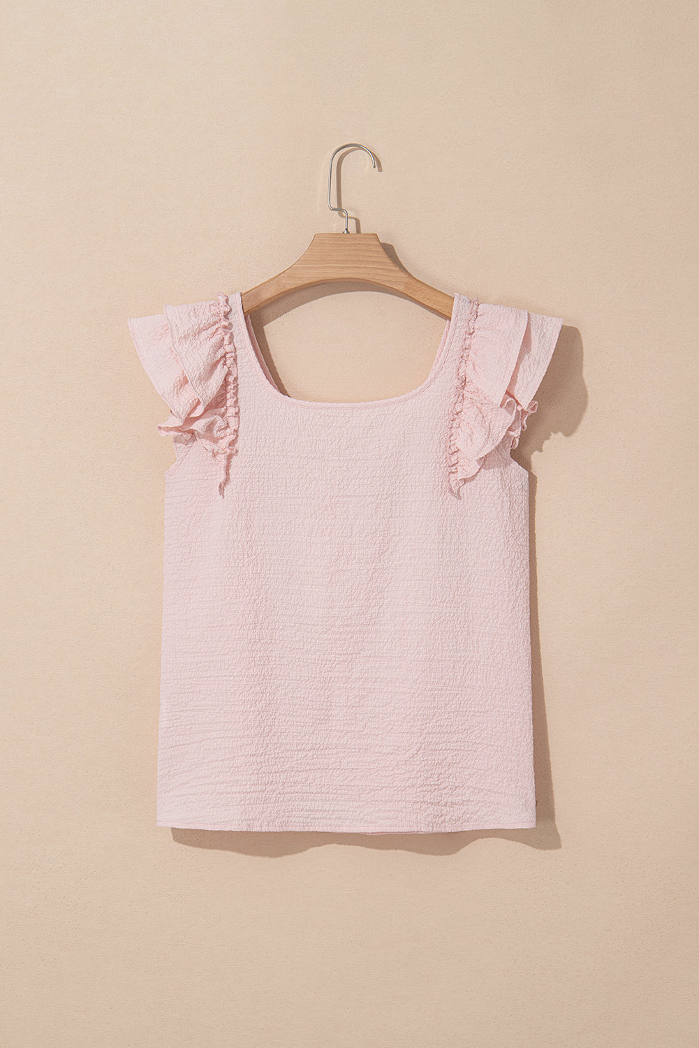 Pink Textured Bow Knot Butterfly Sleeve Blouse