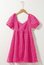 Load image into Gallery viewer, Strawberry Pink Checkered Puff Sleeve Babydoll Dress
