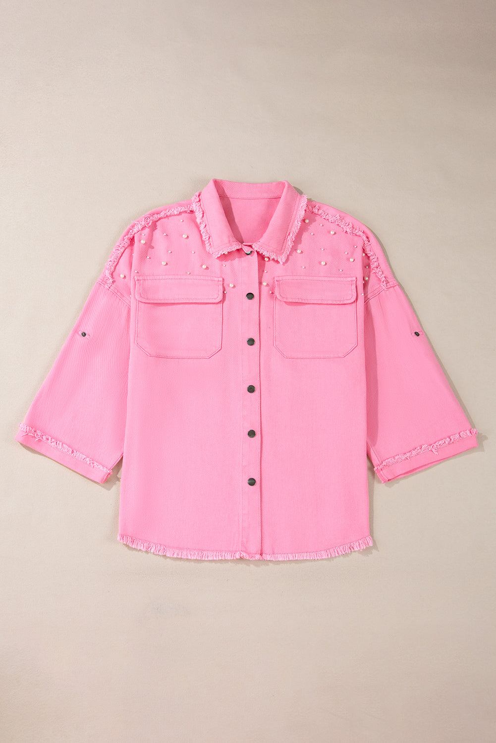 Pink Pearl Beaded Denim Jacket