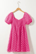 Load image into Gallery viewer, Strawberry Pink Checkered Puff Sleeve Babydoll Dress
