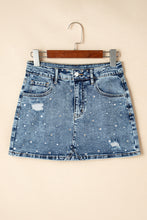 Load image into Gallery viewer, Dusk Blue Rhinestone Distressed Denim Mini Skirt
