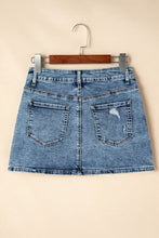 Load image into Gallery viewer, Dusk Blue Rhinestone Distressed Denim Mini Skirt

