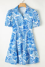 Load image into Gallery viewer, Sky Blue Floral Print Ruffle Mini Dress
