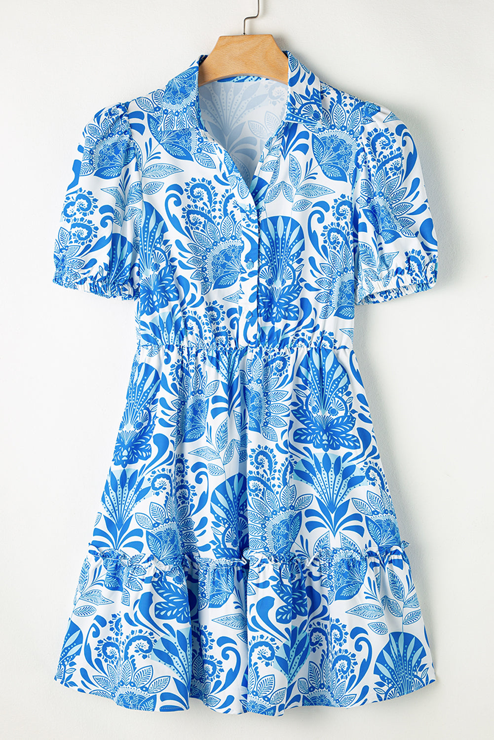 Sky Blue Floral Print Ruffle Mini Dress
