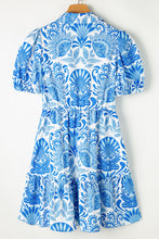 Load image into Gallery viewer, Sky Blue Floral Print Ruffle Mini Dress

