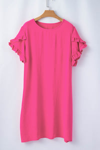 Strawberry Pink Ruffled Sleeve Plus Size Mini Dress