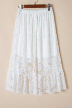 Load image into Gallery viewer, White Lace Ruffled High-Low Hem Midi Skirt
