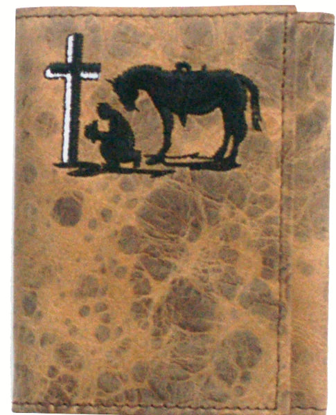Twisted X Tan Tooled Trifold Wallet with Praying Cowboy