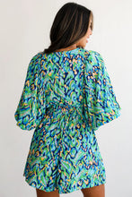 Load image into Gallery viewer, Green Abstract Print Puff Sleeve Romper
