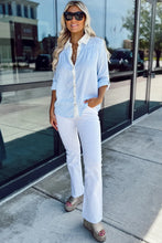 Load image into Gallery viewer, Sky Blue Stripe Roll-up Tab Sleeve Button-up Shirt
