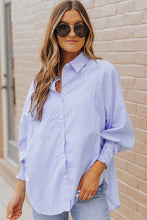 Load image into Gallery viewer, Sky Blue Smocked Boyfriend Shirt With Pockets
