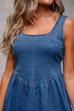 Load image into Gallery viewer, Sail Blue Square Neck Bowknot Sleeveless Denim Dress
