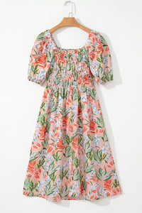Apricot Floral Smocked Maxi Dress