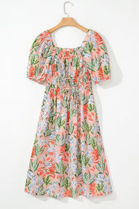 Apricot Floral Smocked Maxi Dress