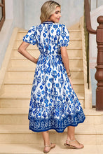 Load image into Gallery viewer, Blue Floral Puff Sleeve V-neck Maxi Dress
