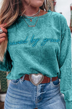 Load image into Gallery viewer, Sea Green Saved by Grace Embroidered Mineral Wash Sweatshirt
