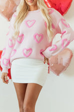 Load image into Gallery viewer, Women&#39;s Pink Heart Shape Bubble Sleeve Baggy Sweater
