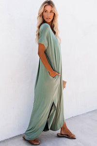 Green V Neck Maxi Dress