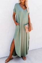 Load image into Gallery viewer, Green V Neck Maxi Dress
