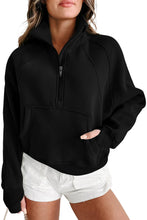 Load image into Gallery viewer, Zip Up Stand Collar Ribbed Thumbhole Sleeve Sweatshirt
