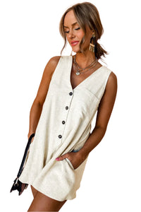 Beige V Neck Buttoned Front Romper