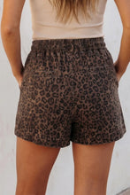 Load image into Gallery viewer, Brown Leopard Print Elastic Waistband Drawstring Denim Skort
