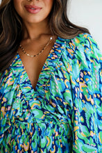 Load image into Gallery viewer, Green Abstract Print Puff Sleeve Romper

