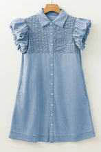 Load image into Gallery viewer, Beau Blue Flutter Sleeve Denim Mini Dress
