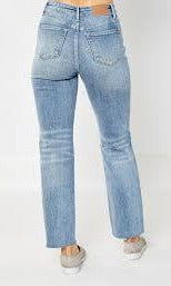 Judy Blue Women's High Waisted Rigid magic Destroy Straight Denim Jeans